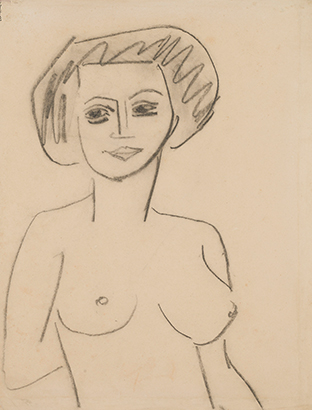 Ernst Ludwig Kirchner, Weiblicher Halbakt, 1910, Kreide auf Papier, 45 x 36 cm, Courtesx Fondazione Gabriele und Anna Braglia, Lugano. Foto: Roberto Pellegrini