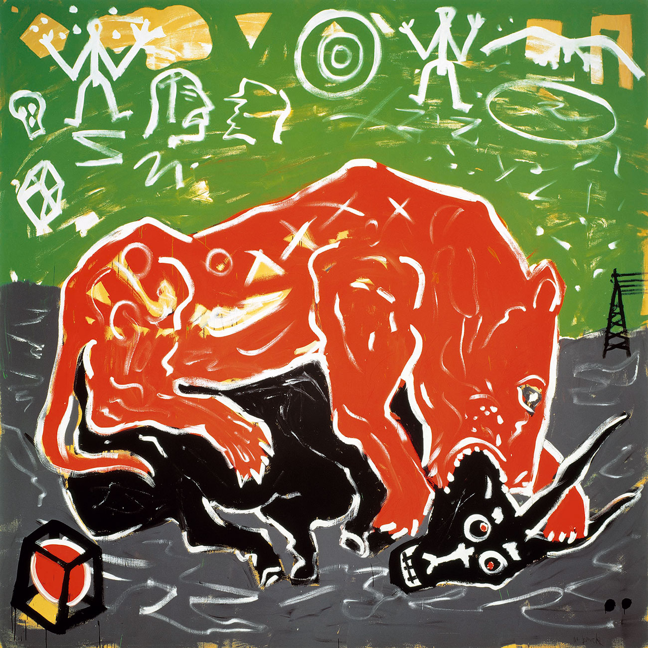 A. R. Penck, How it works, 1989, Acryl auf Leinwand, 340 x 340 cm, © 2021, ProLitteris, Zurich